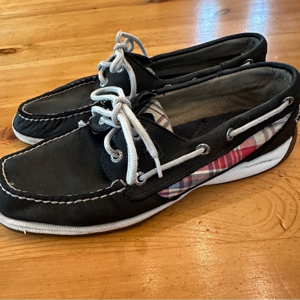 Sperry Top Sider Women's Plaid Boat Shoes dark brown size 8,5